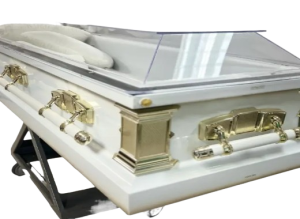 Clarity Clear Casket White and Gold